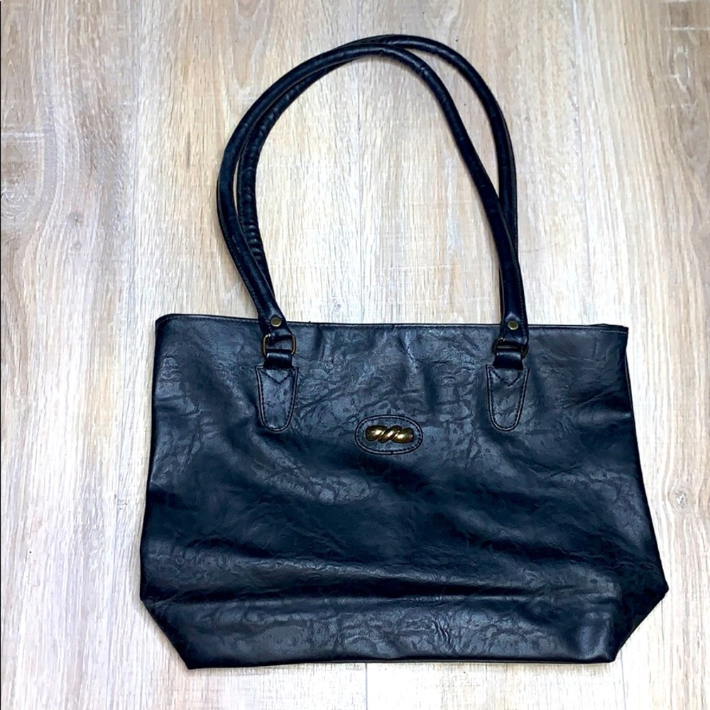Black large faux leather shoulder handbag